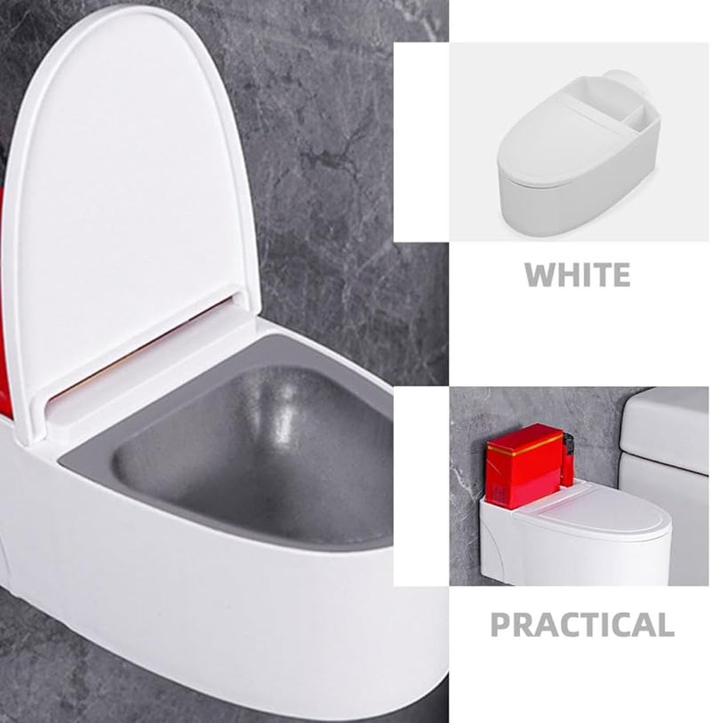 Wall Mounted Toilet Shaped Ashtray Set With Lid 3Pcs Creative Bathroom Office Decor - Image 3